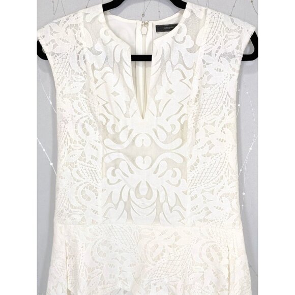 BCBGMaxAzria White Lace Isabel Draped-Side Peplum Dress $185 - Picture 7 of 12